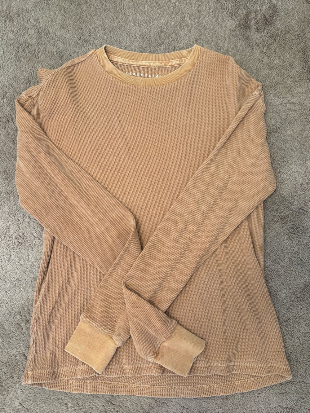 Aeropostale Men's Crewneck Waffle Knit Sweater - Camel/Tan